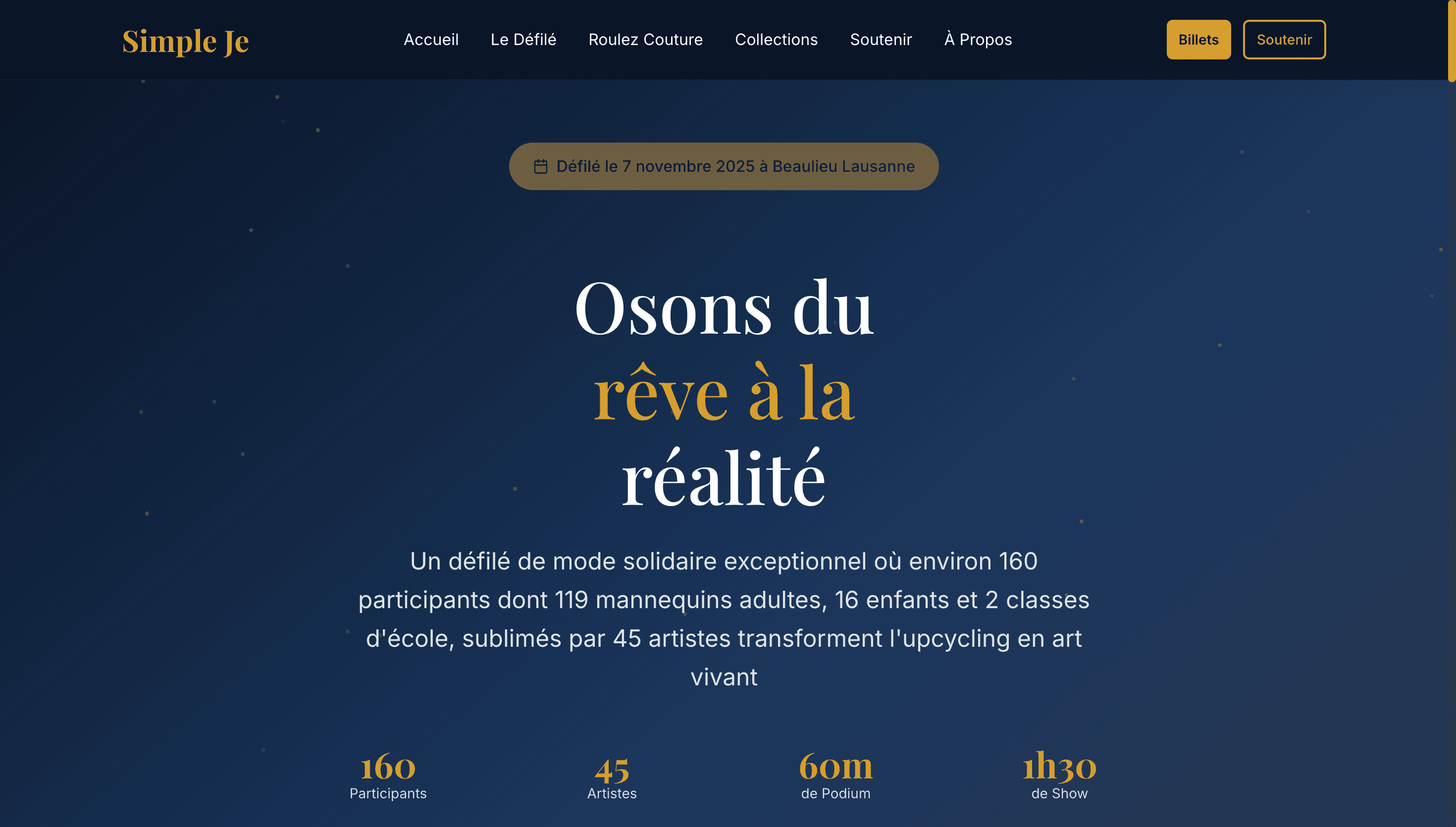 Simple Je - Site Web pour Défilé de Mode Solidaire